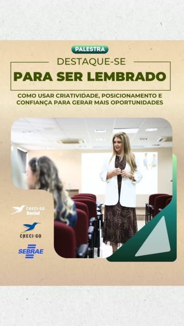 Na última quarta-feira, o Creci de Goiás por meio do Creci Social recebeu a palestra “Destaque-se para Ser Lembrado”, com Simone Manira, em uma manhã de muito conteúdo, troca de experiências e networking.

Em parceria com o Sebrae, o encontro trouxe reflexões e estratégias importantes para quem busca fortalecer sua presença profissional, aprimorar o posicionamento e construir uma marca que realmente seja lembrada.

🤝 Mais uma ação do Conselho voltada ao desenvolvimento e à valorização dos profissionais do mercado imobiliário.

E o melhor: além do conhecimento, tivemos muita interação, participação e até sorteio de brindes! 🎁

CRECI-GO + Sebrae: conhecimento que transforma e fortalece o mercado imobiliário.

#CRECIGO #Sebrae #DestaqueSeParaSerLembrado #Posicionamento #DesenvolvimentoProfissiona