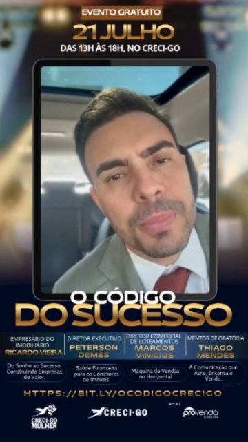 🎤 Você domina a técnica... mas será que domina a comunicação?

No dia 21 de julho, o mentor de oratória Thiago Mendes vai mostrar como a forma de se comunicar pode ser o diferencial entre perder ou fechar um negócio.

Quem vende imóveis não vende apenas um imóvel. Vende confiança, segurança e credibilidade.

E essa é apenas uma das quatro palestras que preparamos para você no O Código do Sucesso.

💼 Empreendedorismo

💰 Saúde financeira

🚀 Estratégias de vendas

🎙️ Comunicação que atrai, encanta e vende

Tudo isso em uma tarde de muito conteúdo, networking e aprendizado prático.

📅 21 de julho

🕐 Das 13h às 18h

📍 CRECI-GO

🎟️ Evento gratuito

⚠️ As vagas são limitadas. Garanta a sua agora!

🔗 Inscreva-se: https://bit.ly/ocodigocrecigo

#CreciGO #CreciMulher #Oratória #DesenvolvimentoProfissional #OCódigoDoSucesso